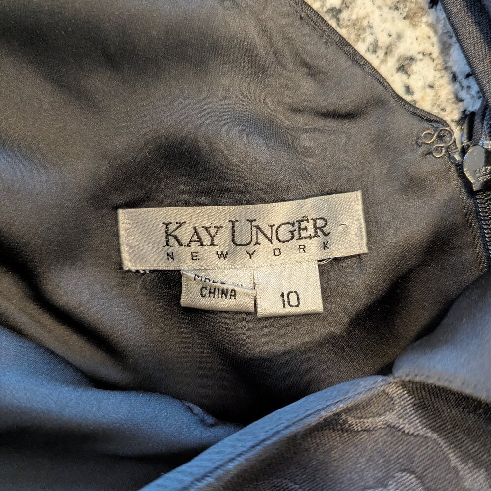 KAY UNGER Damask Sheath Cocktail Dress 10 Black Beaded Adorned Bow Strap - Picture 8 of 12